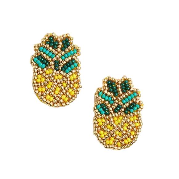 NWT J. Crew Pineapple Glass Seed Beaded Statement Earrings - Picture 1 of 6